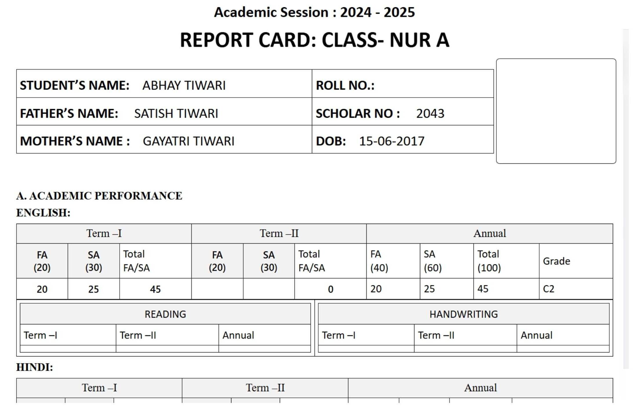 Student Report Card & Examination